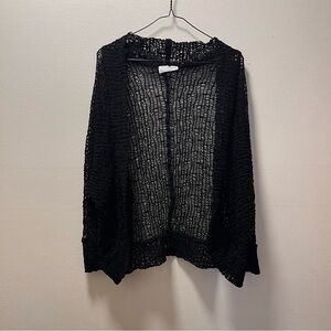 J Valdi Open Knit Eclectic Unique Stretch Chic Boho Crochet Open Cardigan, Black